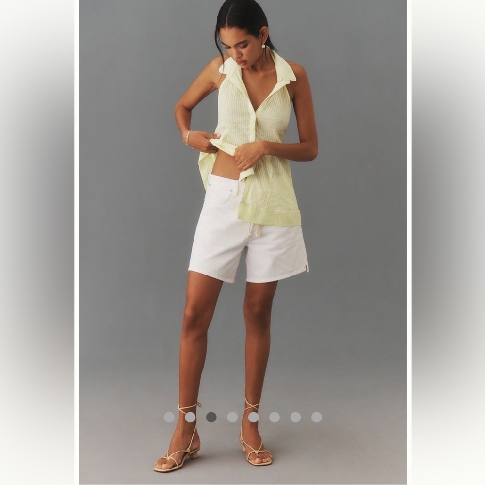 Anthropologie Halter Swing Blouse Yellow Striped NWT XXS Button Up